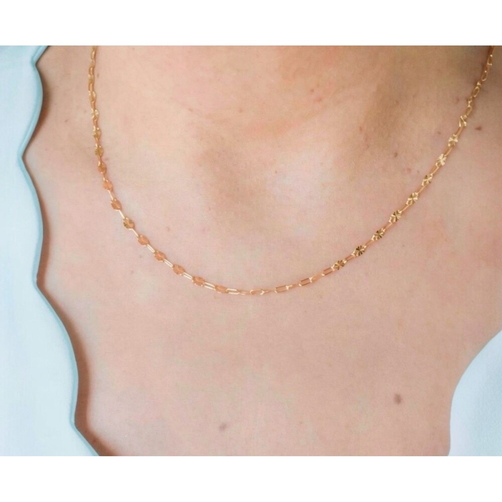14k Gold Filled Dainty Sunburst Sequin Chain Minimalist Necklace Jewelry 20” - Picture 6 of 8